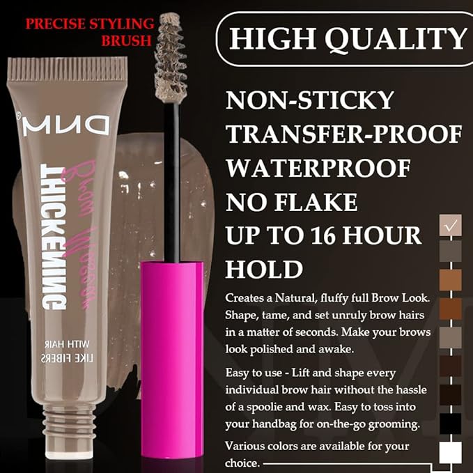 Tinted Thickening Brow Mascara,Tinted Eyebrow Gel, Waterproof, Transfer-proof, Brush to Fill in Eyebrows and Cover Gray Hairs - Cruelty Free (2pcs 01 Taupe)