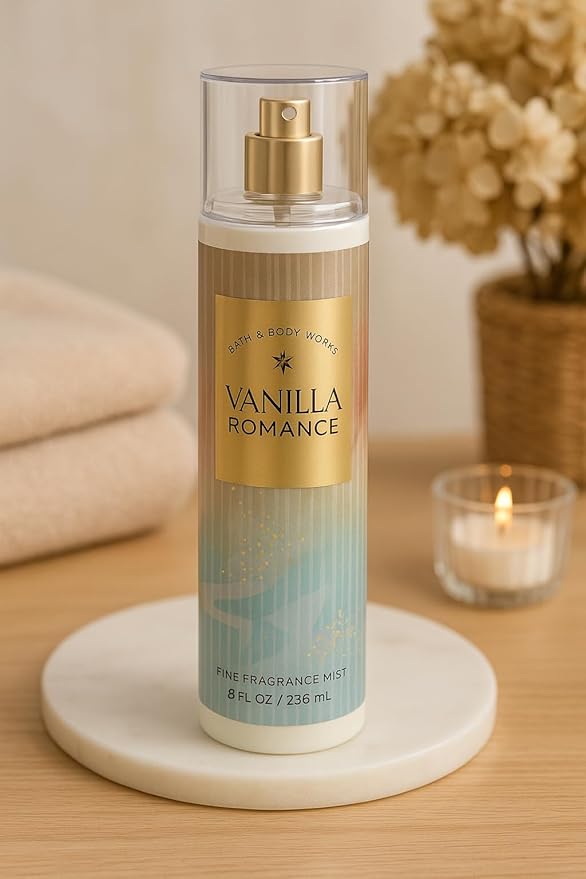 Bath & Body Works Vanilla Romance Fine Fragrance Mist 8 fl oz – Sweet Vanilla, Jasmine Petals & Amber Blend – Body Spray for Women & Men – Light Scented Mist for Daily Refresh or Layering