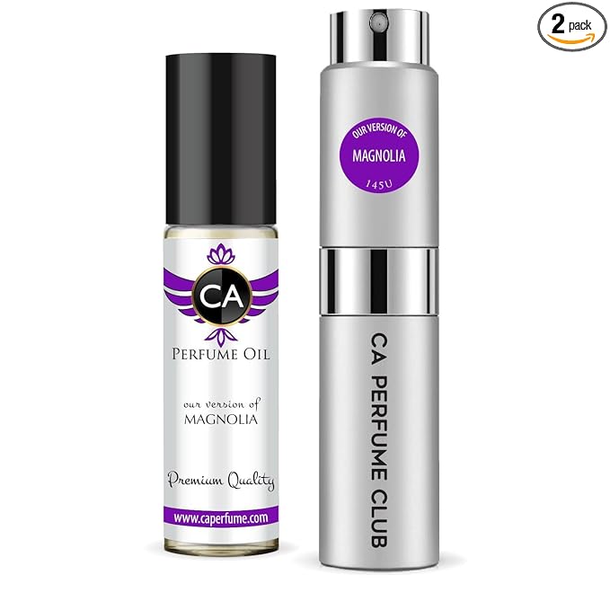 CA Perfume Duo Impression of Magnolia For Women And Men Perfume Layering Set Long Lasting Travel Size EDP + Body Oil Roll-On Bottle 0.27 Fl Oz+0.33 Fl Oz