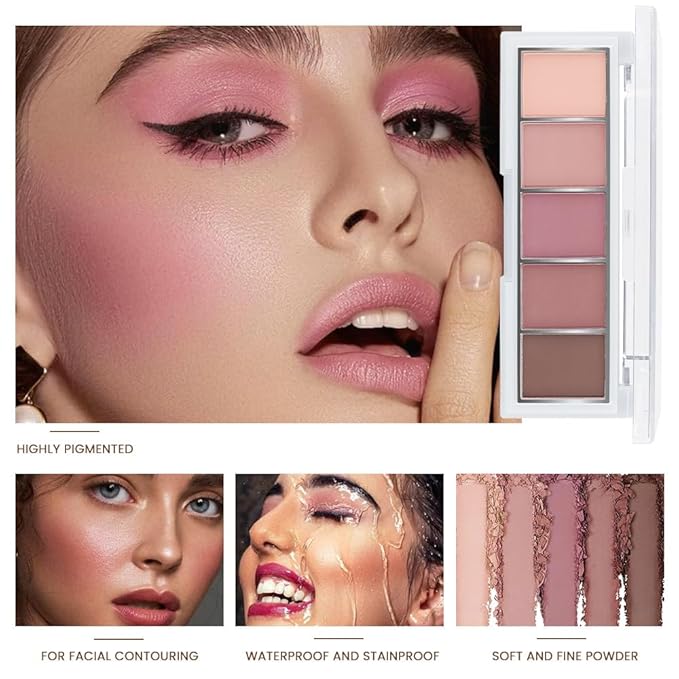 Matte Neutral Eyeshadow Palette 5 Shades, Highly Pigmented Blendable Warm Nude Pink Brown Eye Shadow Palette Makeup, Everyday Natural Look for Beginners, Long Lasting Travel Size 04#