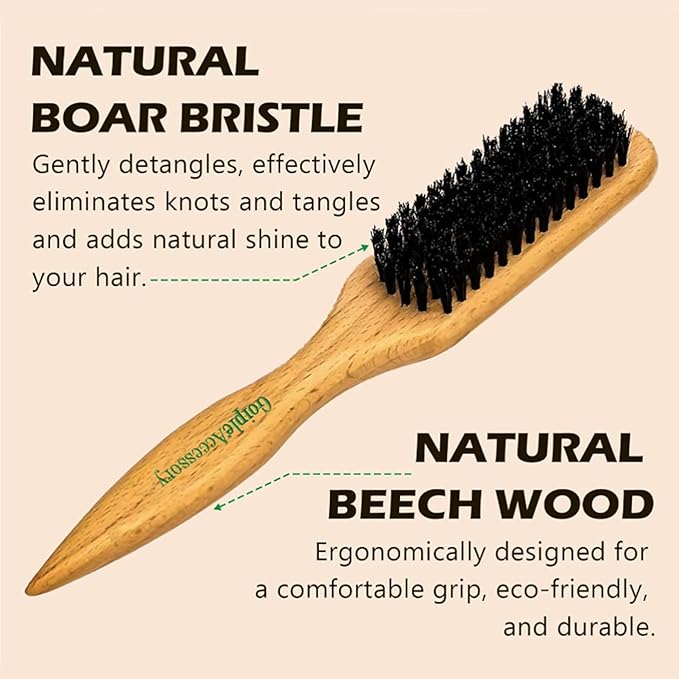 Slick Back Hair Brush Set Teasing Boar Bristle Brush, Hair Wax Stick, Edge Brushes, Rat Tail Comb, Teasing Comb, Wooden Slickback Hairbrush Accessories, Smoothing Combs for Women & Kids (5PCS)