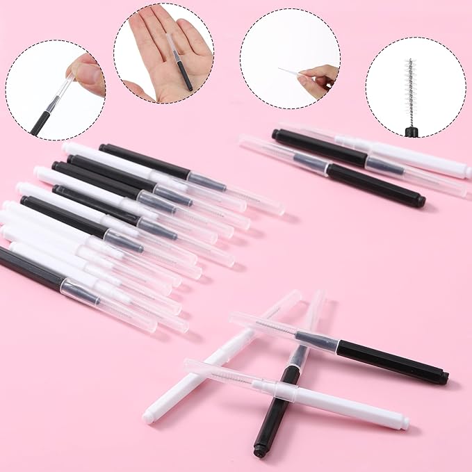 50 PCS Brow Lamination Brushes for Eyebrows, Lamination Spoolies, Disposable Micro Brushes for Brow, Spoolies for Eyebrows and Eyelashes (Black, White)