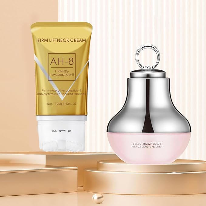 AH-8 Firming Neck Cream & Electric Massage Eye Cream Bundle, Revitalizing Smooth of Eye Fine Lines, Eye & Neck Treatment, Lift Crepey Anti-Wrinkle, Deep Hydration Skincare Skin Moisturizer