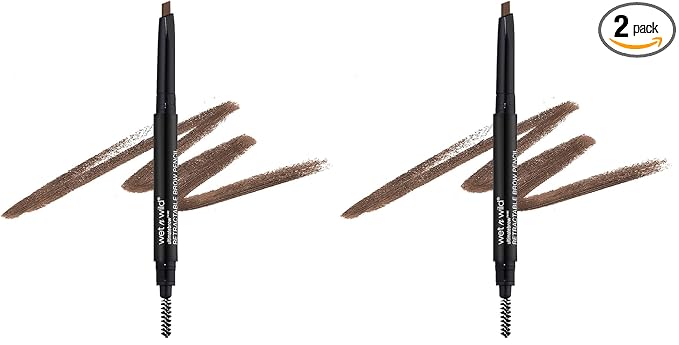 wet n wild Ultimate Eyebrow Retractable Definer Pencil, Medium Brown, Dual-Sided Brow Brush, Fine Tip, Shapes, Defines, Fills Brow Makeup, 1 Count (Pack of 2)