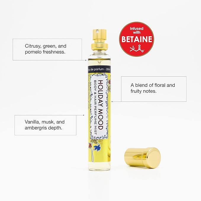 Esha Body & Hair Perfume Mist - Eau de Parfum for Women - Infused with Betaine - Citrusy, Green and Pomelo Freshness - (HOLIDAY MOOD)