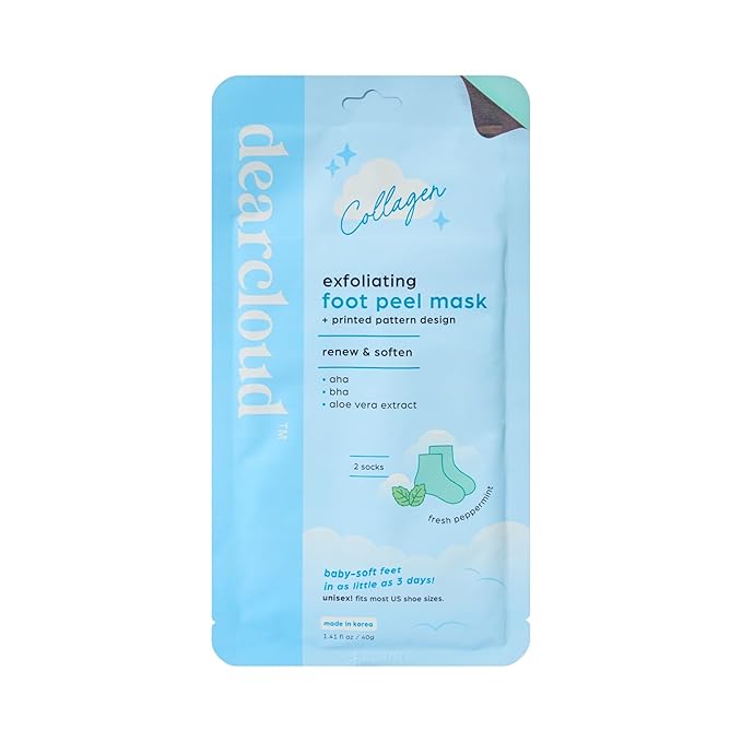 dearcloud Exfoliating Foot Peel Mask – Nourishing, Fresh Peppermint Foot Mask for Dry Cracked Feet (2 pack)