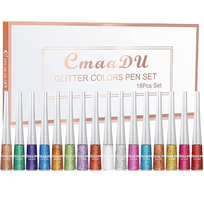16 Colors Glitter Eyeliner Liquid Set, Metallic Glitter Liquid Eyeshadow, Waterproof Long Lasting White Silver Rose Gold Pink Colorful Rainbow Eyeliners Gifts Mother's Day for Women