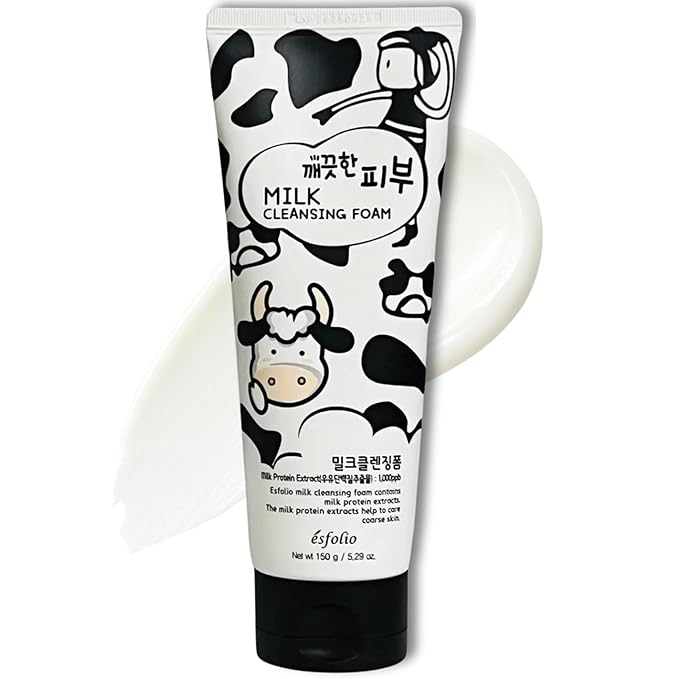 esfolio Milk Cleansing Foam – Hydrating Face Wash for All Skin – Korean Skincare Milk Protein for Gentle Deep Cleansing – Moisturizing Facial Cleanser for Soft & Smooth Skin (5.29oz -150g)