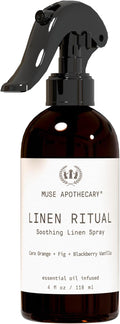 Muse Apothecary Linen Ritual - Aromatic, Soothing, and Relaxing Linen Mist, Laundry and Fabric Spray - Infused with Aromatherapy Essential Oils - 4 oz, Cara Orange + Fig + BlackBerry Vanilla