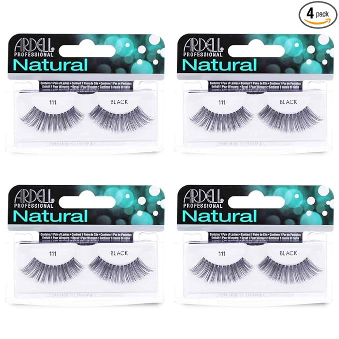 Ardell False Eyelashes 111 - Black, Lightweight, Reusable, Soft & Natural Look Strip Lashes for Everyday Wear, 4-Pack