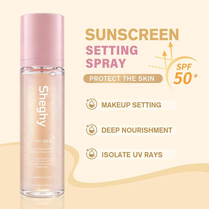 Sunglaze Sheer Setting Mist Sunscreen SPF 50, Broad Spectrum Shimmering Body Oil Mist, Hydrating Makeup-Friendly Glow Spray, Reef-Safe, Non-Greasy & Fast-Absorbing for Face & Body (2)