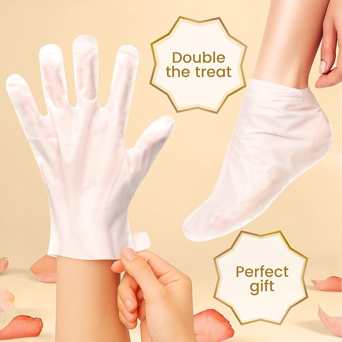 BLOOMORA Moisturizing Hand & Foot Mask Set with Shea Butter, Jojoba Oil & Vitamin E, Foot Mask for Dry Cracked Feet & Hand Moisturizer Gloves, 6 Hydrating Socks, 6 Moisturizing Gloves (6 pairs each)