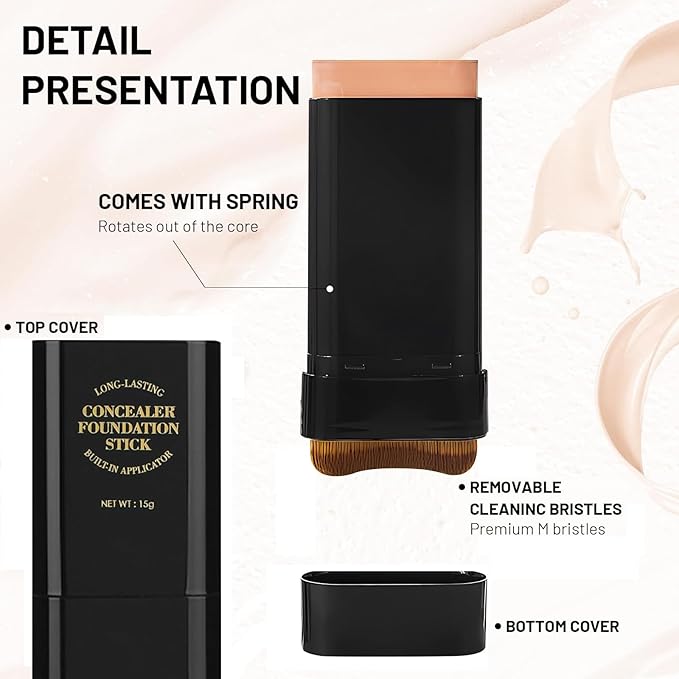 Concealer Foundation Stick,2 in 1 Long-Lasting Concealer Contour Sticks with Brush,Full Coverage for Dark Circles &Blemishes,Korean Waterproof Stick Foundation for All Skin Tones(05DEEP WHEAT)