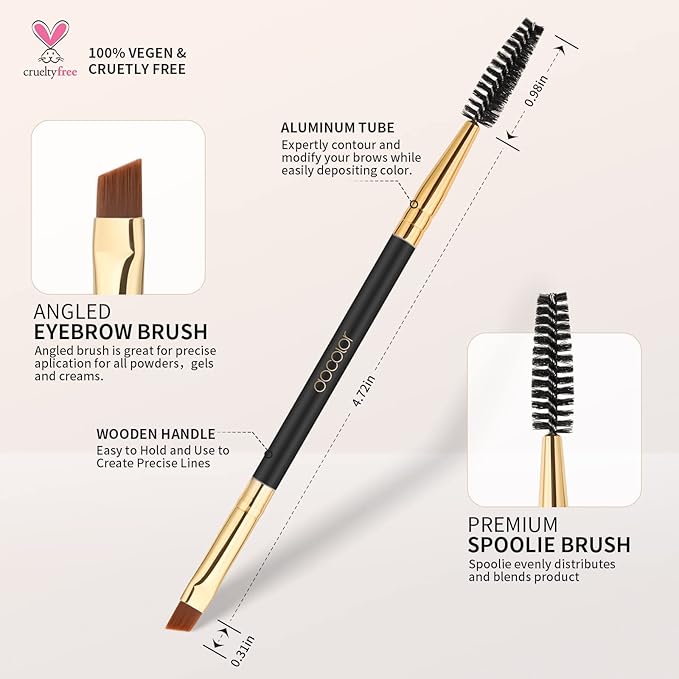 Docolor Eyebrow Brush Duo, Professional Angled Eye Brow Brush and Spoolie Brushes Perfect for Lining and Shaping Brows, Spoolie for Brows or Lashes Black