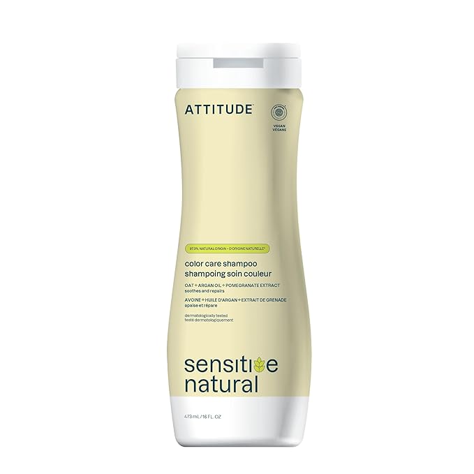 ATTITUDE Hair Shampoo for Sensitive Dry Scalp, EWG Verified, Soothing Oat, Protects Color, Naturally Derived Ingredients, Vegan and Plant-Based, Color Care, Argan Oil, 16 Fl Oz