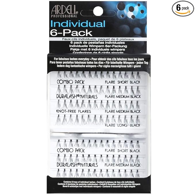 Ardell Individual Lashes - Combo Black, Knot-Free Lash Clusters, DIY Eyelash Extensions, Lightweight & Customizable False Eyelashes, 6 Pack