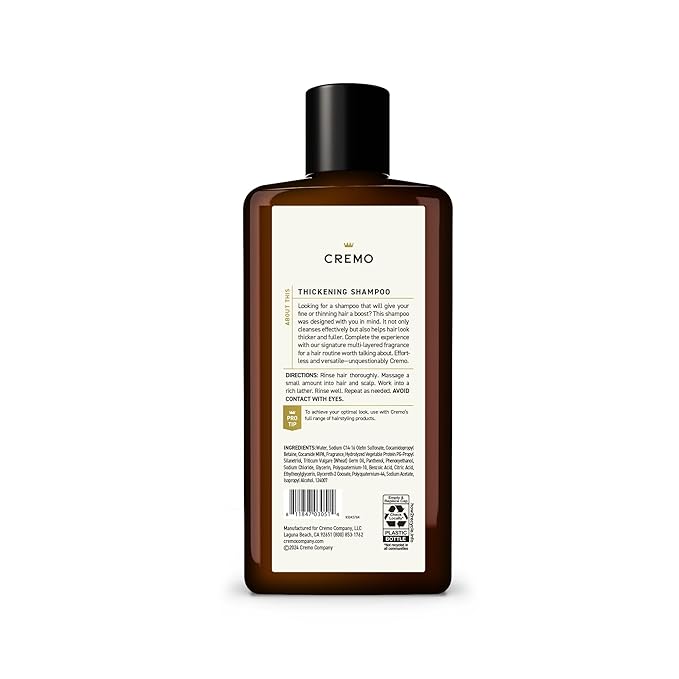 Cremo Juniper & Eucalyptus Barber Grade Thickening Shampoo,16 Fl Oz,(Pack of 2)