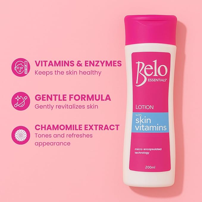 Belo Essentials Body Lotion with Skin Vitamins Lightweight Formula Quick Absorb Soft Texture for Daily Skincare - 200ml