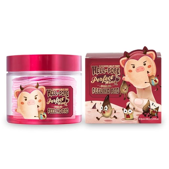Elizavecca Exfoliate,Cleansing, Milky Piggy Hell-Pore Perfect Wine Sparkling Peeling Pad