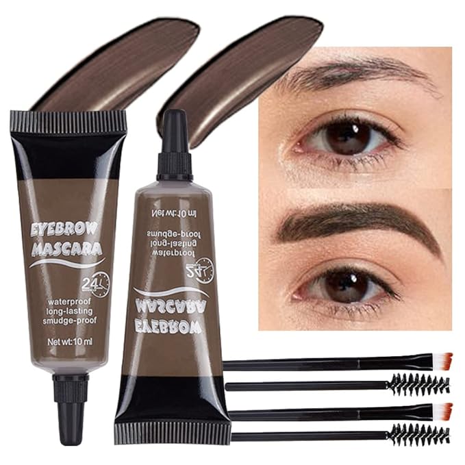 Tinted Thickening Eyebrow Mascara with Two Eyebrow Brushes,Brow Fast Sculpt,Waterproof,Transfer-proof,Eyebrow Tinting Kit- Cruelty Free - Light Medium Brown (2 PCS 03 Gray)
