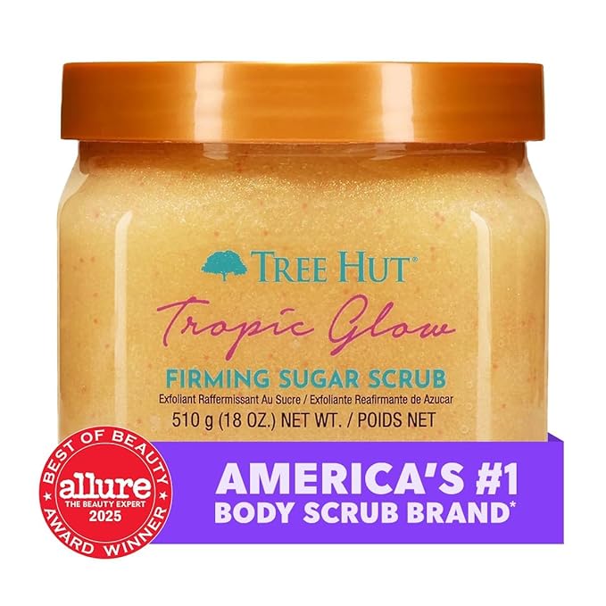 Tree Hut Tropic Glow Body Scrub, Exfoliating & Hydrating Sugar Scrub with Shea Butter & Essential Oils, Smooth Skin, Body Exfoliator For All Skin Types, Self Care Gifts for Women, Vegan, 18 Oz