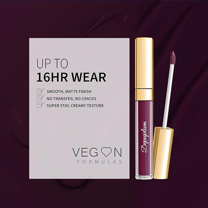 Depuplum Dark Purple Lipstick Matte for Women Color Stay Long Lasting Lipstick Smudgeproof Liquid Lipsticks Cruelty Free Lip Color for Mother's Day,DM20 Dark Purple