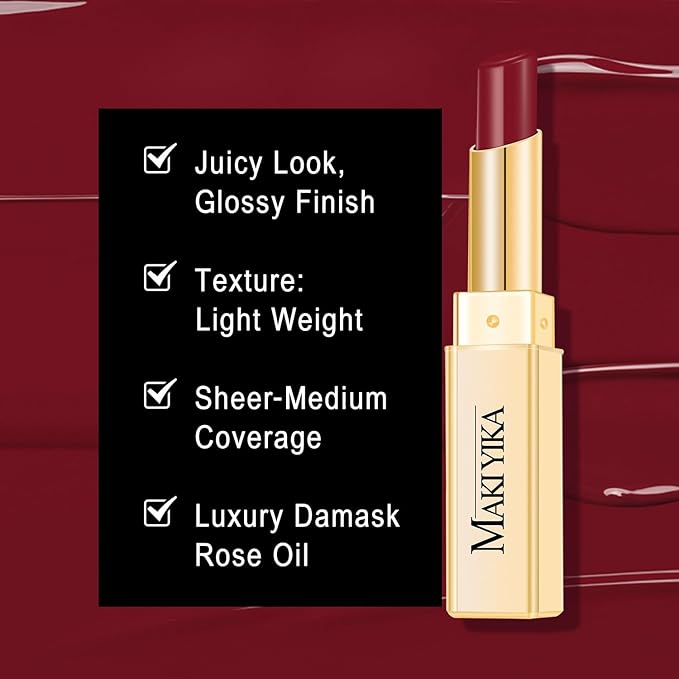 MAKI YIKA Moisture Dark Red Lipstick for Women Hydrate Tinted Lip Balm for Mother's Day Dry Cracked Lips Sheer Lipstick Lip Tinted Glossy Finish,MA074 Wine Radio