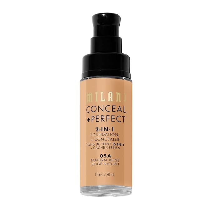 Milani Conceal + Perfect 2-in-1 Foundation + Concealer for a Flawless Complexion, Under Eye Corrector, Cover Redness and Imperfections, Waterproof and Sweatproof - 05A-Natural Beige
