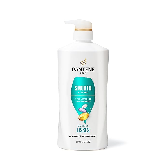 Pantene Shampoo, Smooth and Sleek - Pro-V Nutrients, Frizz Control with Antioxidants, Nourishing for All Hair Types - Curly, Dry, Color-Treated, 27.7 Fl Oz