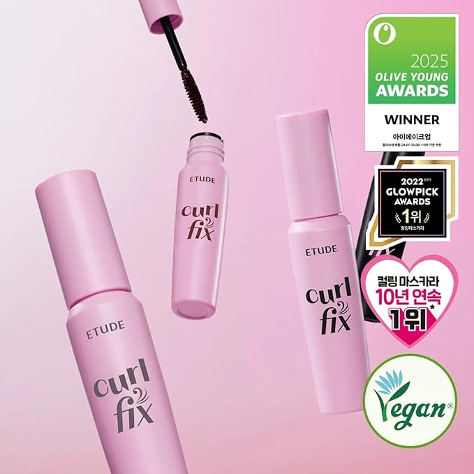 ETUDE Curl Fix Mascara, Lash Mascara, Strong Curl Up, Long-Lasting, Waterproof, Light-Weight, Korean Makeup, Beauty, Vegan Certified, Black (0.27 Fl Oz)
