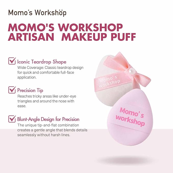 Momo's Workshop Mini Denim Makeup Sponge Set,Mini Makeup Blenders Sponge for Concealer/Blush/Highlighter, Perfect for Detail Work & Travel,4pcs Pink Mini Concealer Puffs with Travel Pouch