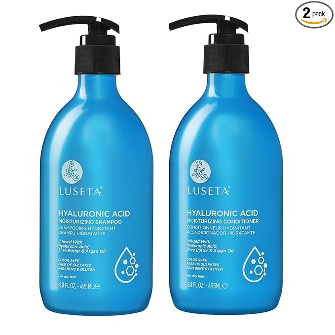 LUSETA Hyaluronic Acid Moisturizing Shampoo and Conditioner Set for Hair Frizz Control for Dry and Damaged Hair, with Argan Oil and Shea Butter, Sulfate & Paraben-Free, for Women and Men, 16.8oz*2