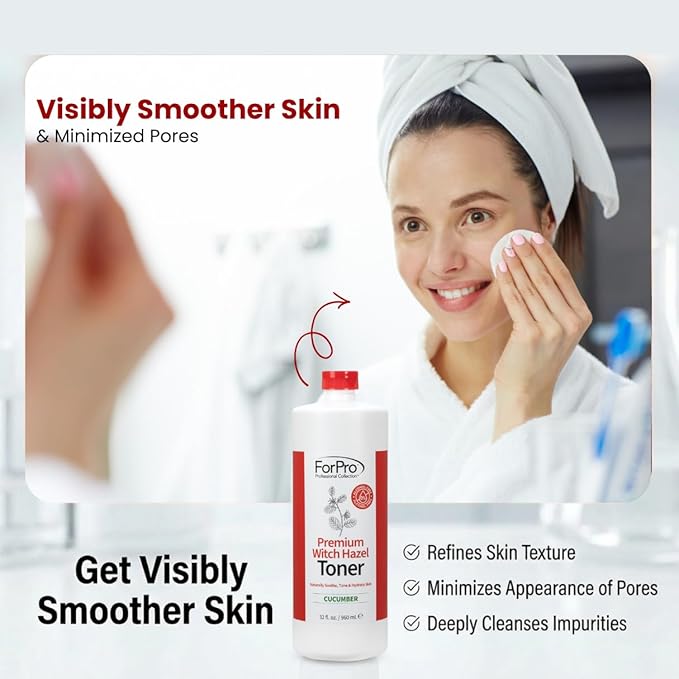 ForPro Witch Hazel Facial Toner, Cucumber Scent, 32 Fl Oz, Alcohol-Free with Aloe Vera & Glycerin, Pore Minimizing Hydrating Astringent for Sensitive Skin, Vegan & Cruelty-Free