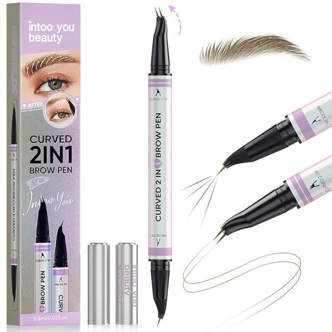 Eyebrow Pencils for Women, 30° Curved Magic 2 in 1 Eyebrow Pen Pro, Waterproof Eye Brow Pen with 2 Tips, Microblading Brow Pencils for Precise Hair Like Strokes, Last All Day Makeup (Light Brown)