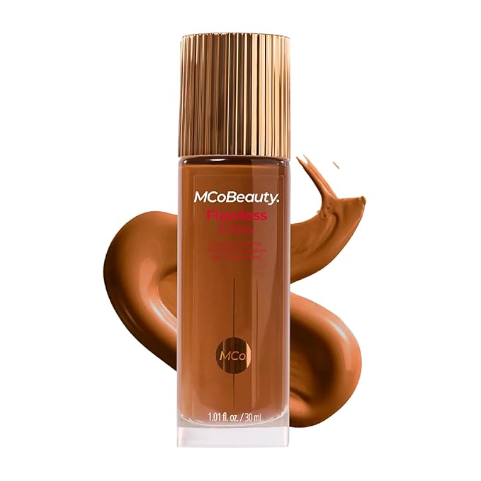 MCoBeauty Flawless Glow Luminous Skin Filter - 8 Espresso - 4-in-1 Primer, Highlighter & Foundation Booster - Dewy Illuminating Tint Face Makeup with Squalane Vitamin E - Vegan & Cruelty Free