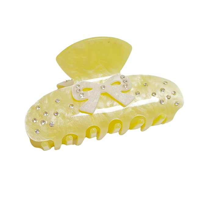 Bow Claw Clip for Women, Non-Slip Sparkling, Pink Cute Extra Large Claw Clips for Thick Hair, Strong Hold Hair Accessories for Workout Party Everyday Use(Yellow)