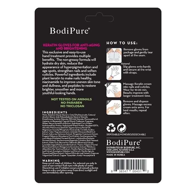 Bodipure Premium Hand Mask Keratin Gloves | Moisturizing Gloves for Dry Hands & Nail-Strengthening & Cuticle Softening | Spa Experience at Home | Chemical Free & For All Skin Types | 100 Pairs