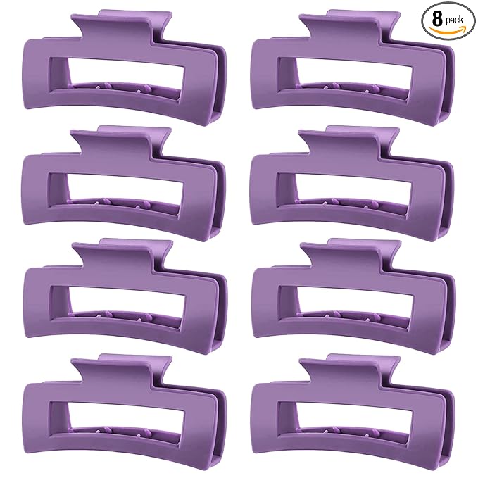 TOCESS Hair Claw Clips for Women - 8PK Large Neutral Matte Square Jumbo Hair Clips for Thick, Thin, Long, Short, Curly Hair Girls, Big Jaw Clip Set for Daily Use(Violet Purple)