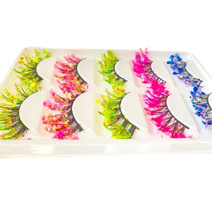 Sunniess Luminous Glitter Lashes,3D Dramatic Eyelashes with Sequins,25mm Decorative Sparkle Lashes for Halloween Christmas Cosplay Party Stage Makeup False Eyelashes