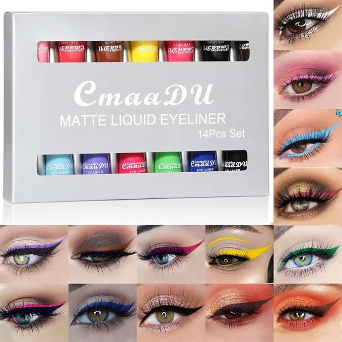 14 Colors Liquid Color Eyeliner, Halloween Waterproof Matte Colored Eyeliners Smudge-proof Fluorescent Colorful Eyeline Face Body Paint Cosplay Gifts Mother's Day for Women