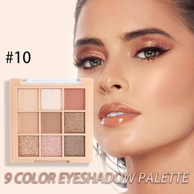 CAKAILA 9Colors Nude Champagne Gold Rose Brown Colorful Glitter Eyeshadow Palette Makeup,Korean Natural Neutral Rainbow Eyeshadow Palettes Naturing-Looking Long Lasting Waterproof Blendable