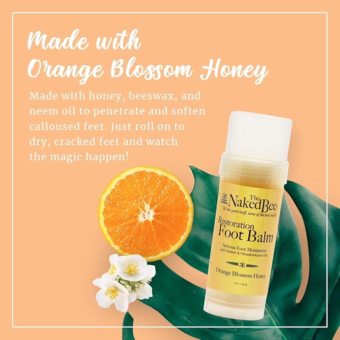 The Naked Bee Foot Balm for Restoration Heel (2 oz) Orange Blossom Honey Foot Balm - Intensive Repair & Cracked Heel Treatment - Deeply Moisturizing & Nourishing for Dry, Tired Feet