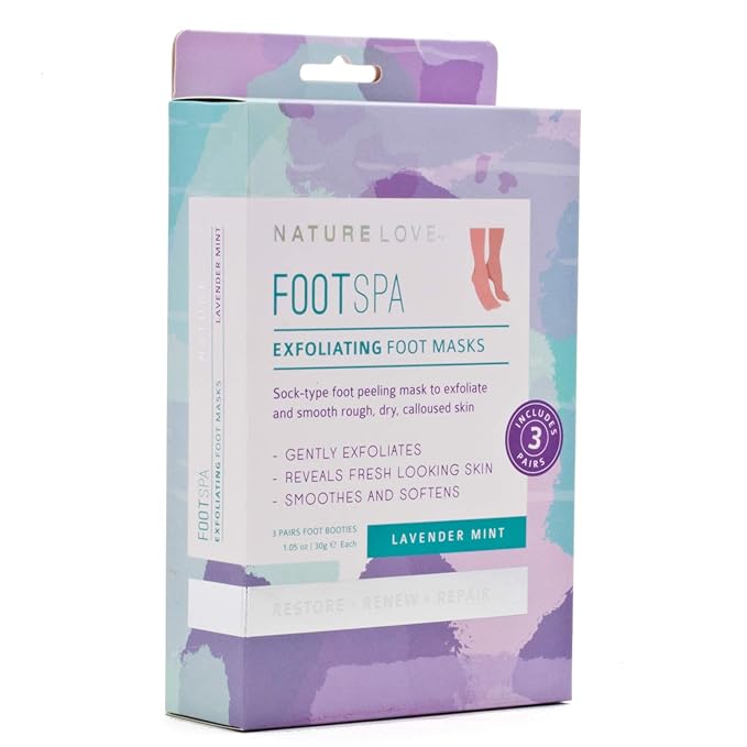 Nature Love Exfoliating Foot Mask | Lavender Mint Gently Exfoliates | Paraben Free (3 Pairs)