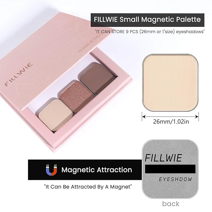 3-Color Single Eyeshadow Refill Set – Ivory, Champagne & Cool Brown, Matte & Shimmer, Highly Pigmented & Long-Lasting, 1.02” (26mm) Square Metal Pans, No Case, Fits Magnetic Palettes