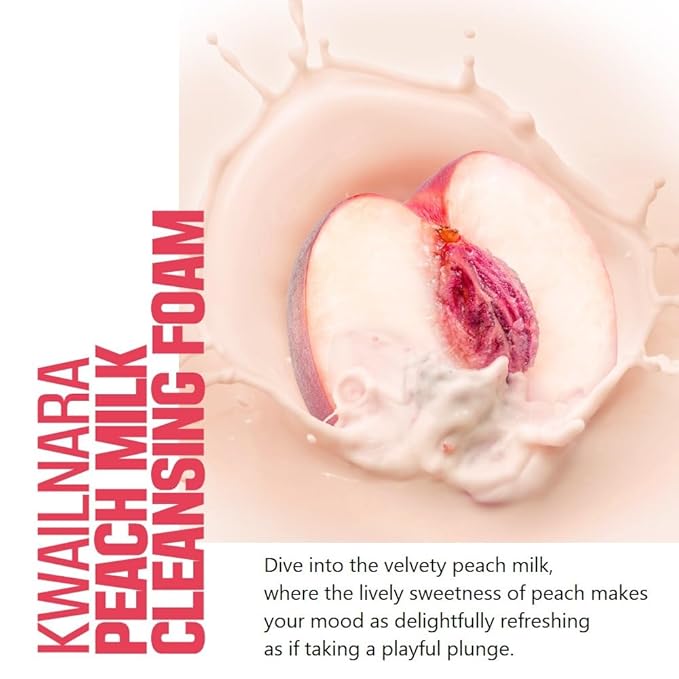 Kwailnara Peach Milk Facial Cleanser (4.06 Fl Oz) – Korean Face Wash for Clear & Glowing Skin | Milk Protein, Royal Jelly & Vitamin-Rich Peach Extract | Creamy Whipped Foam