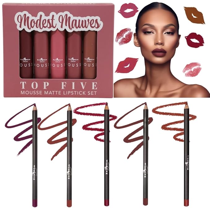 Italia Deluxe Exclusive Edition Top Five Lip Kit with Mousse Matte Lipsticks and Ultrafine Lipliners, Creamy, Highly Pigmented, Long Lasting Lip Makeup Combo