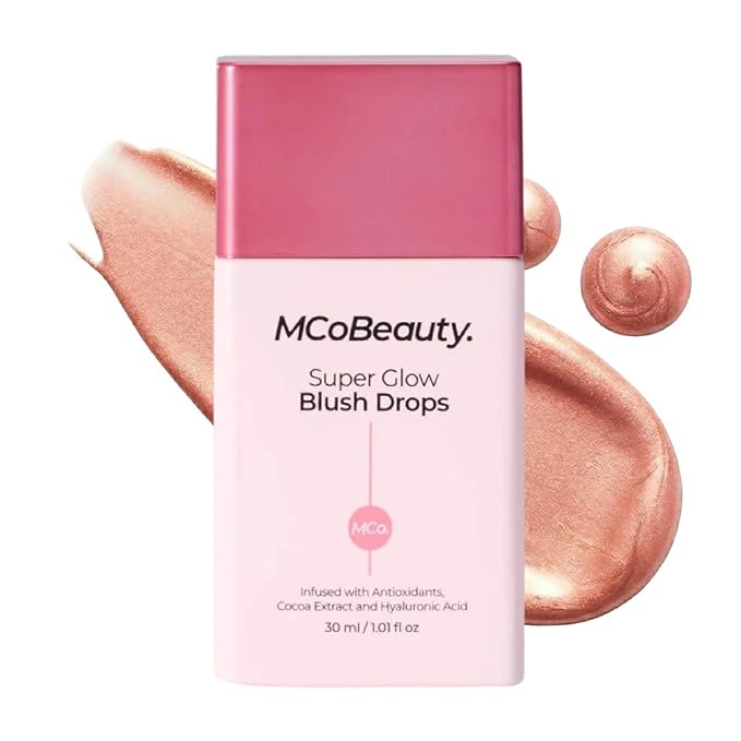 MCoBeauty Super Glow Blush Drops - Peachy Pink - Buildable Liquid Cheek Color - Lightweight & Long Wearing - Warm Flush Skincare Makeup Hybrid for All Skin Types - Vegan & Cruelty Free