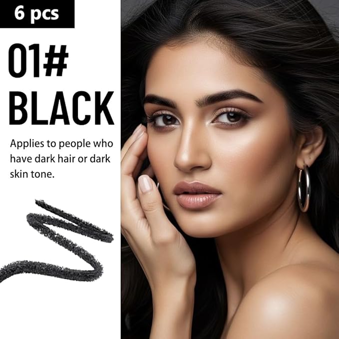 WanTuoluo Eyebrow Pencils for Women with Sharpener, 6Pcs Hard-Core Wooden Eye Brow Eye Liner Pencils for Beginner Makeup, Waterproof & Sweat-Proof (6Pcs-Black)