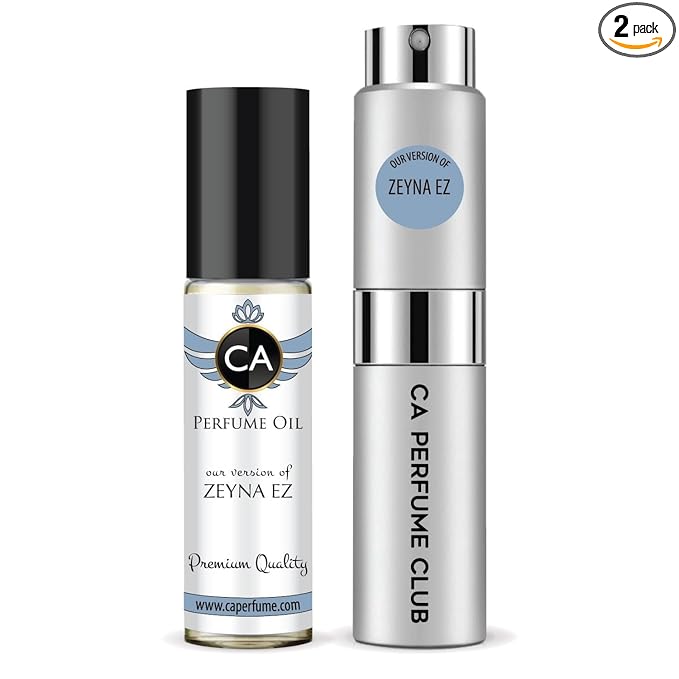 CA Perfume Duo Impression of Zeyna EZ For Men Perfume Layering Set Mens Cologne Long Lasting Travel Size EDP + Body Oil Roll-On Bottle 0.27 Fl Oz+0.33 Fl Oz
