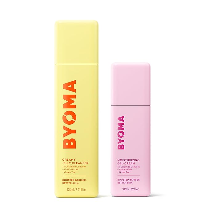 BYOMA Creamy Jelly Cleanser & Moisturizing Gel Cream Bundle - Gentle Face Wash + Lightweight Gel Lotion with Ceramides, Niacinamide & Green Tea – Supports Skin Barrier - 5.91 fl oz + 1.69 fl oz